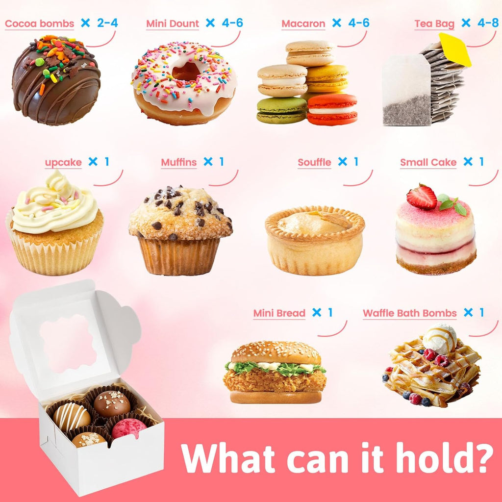 15PCS Cookie Boxes,4X4X2.4Inches White Mini Bakery Boxes with Window for Small Cake Dessert Pastry Donuts Macaroon Strawberries Party Favor Treats