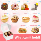 15PCS Cookie Boxes,4X4X2.4Inches White Mini Bakery Boxes with Window for Small Cake Dessert Pastry Donuts Macaroon Strawberries Party Favor Treats