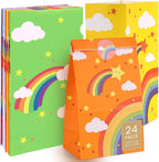 24PCS Rainbow Party Favor Bags, Small Gift Bags with Stickers for Birthday, Baby Shower, Party Supplies