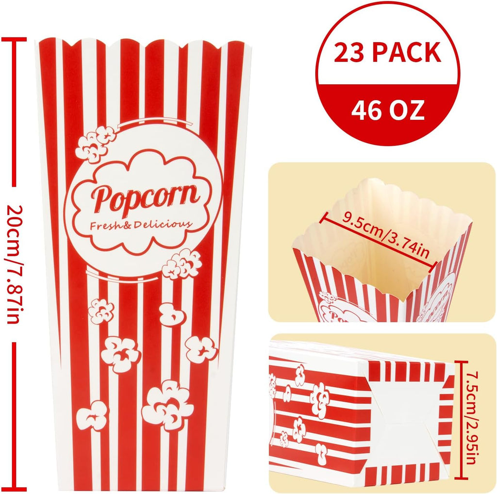 23 Popcorn Boxes Containers Party - 46Oz Square Popcorn Bowls Square Buckets Container Tub Paper Cups Holders Disposable Halloween Carnival Christmas Movie Night Party Individual Servings