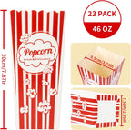 23 Popcorn Boxes Containers Party - 46Oz Square Popcorn Bowls Square Buckets Container Tub Paper Cups Holders Disposable Halloween Carnival Christmas Movie Night Party Individual Servings