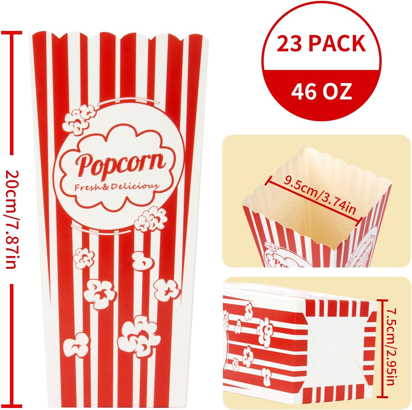23 Popcorn Boxes Containers Party - 46Oz Square Popcorn Bowls Square Buckets Container Tub Paper Cups Holders Disposable Halloween Carnival Christmas Movie Night Party Individual Servings