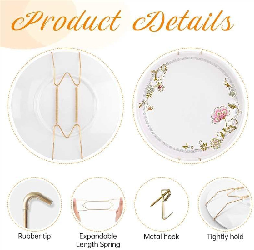 1 Pack Plate Hanger for the Wall, 16–20 Inch Large Decorative Plate, Stainless Steel Invisible Heavy Duty Spring Plate Holder with Wall Hook, Secure Display for Platters and Collectible Plates