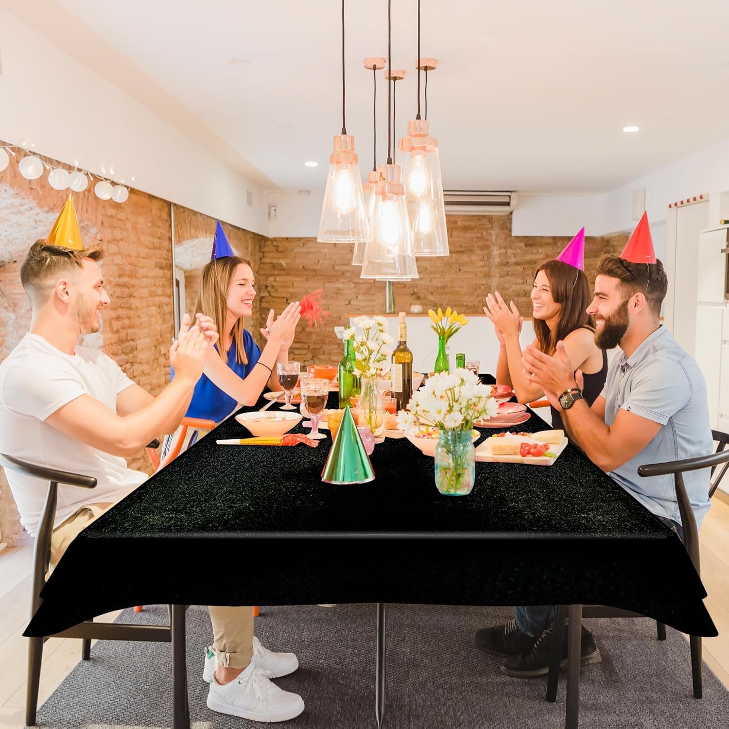 1 Pcs Black Holographic Laser Tablecloth Galaxy Space Table Cloth 40 * 108 Inch Shimmer Star Tablecover for Halloween Birthday Graduation Neon Party Supplies Disposable Plastic Foil Table Decor