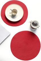 15 Inch round Braided Placemats Set of 4, Washable Heat Resistant Cotton Polyester Circle Place Mats for Kitchen Dining Table - Red