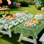 2 Pieces 54 X 108 Inch Hawaii Palm Leaves Tablecloth Plastic Tropical Jungle Tablecover Rectangular Luau Safari Hawaiian Themed Birthday Party Decorations