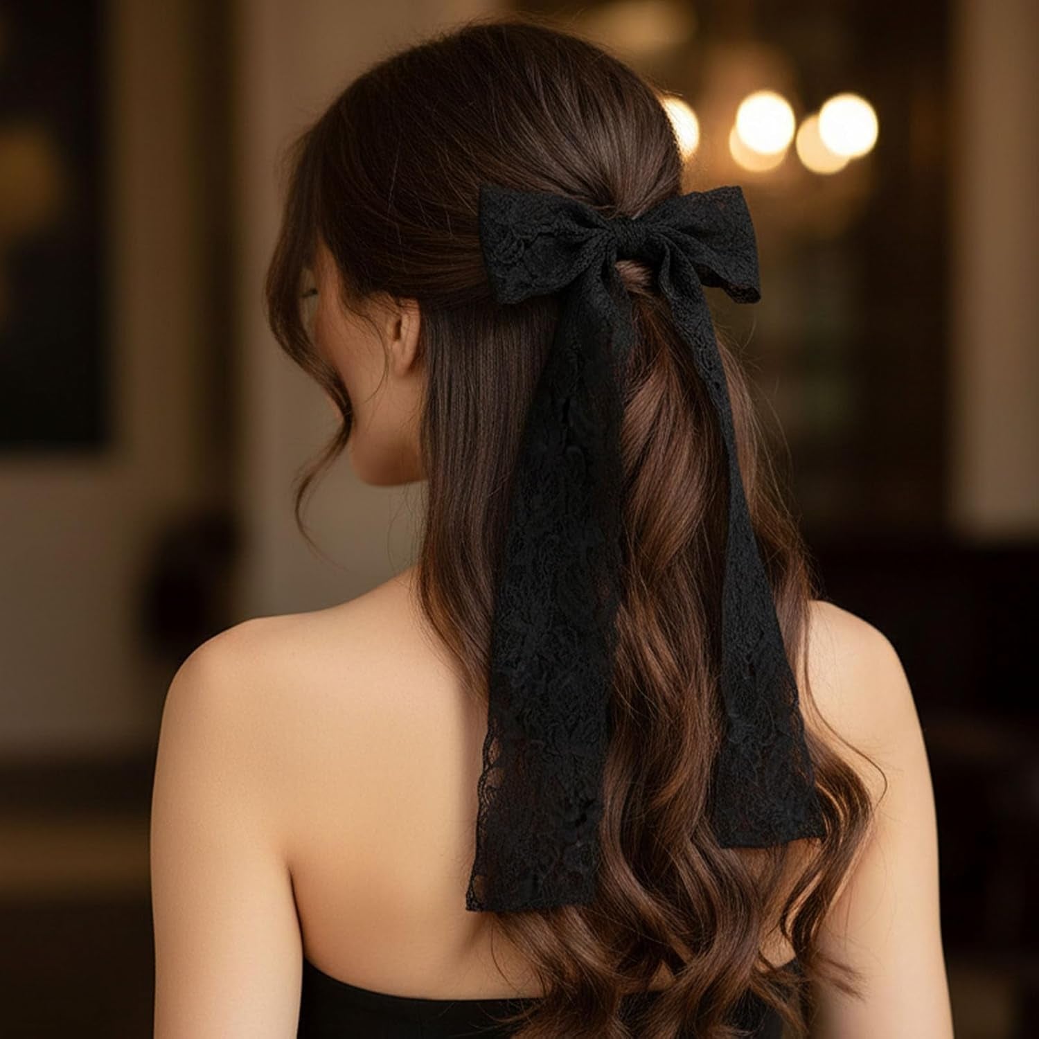 3 Inch Black Lace Ribbon, 10 Yards Wide Lace Trim for Sewing Elastic Floral by Roll for Bridal Wedding Decoration DIY Sewing Craft Gift Wrapping Supply