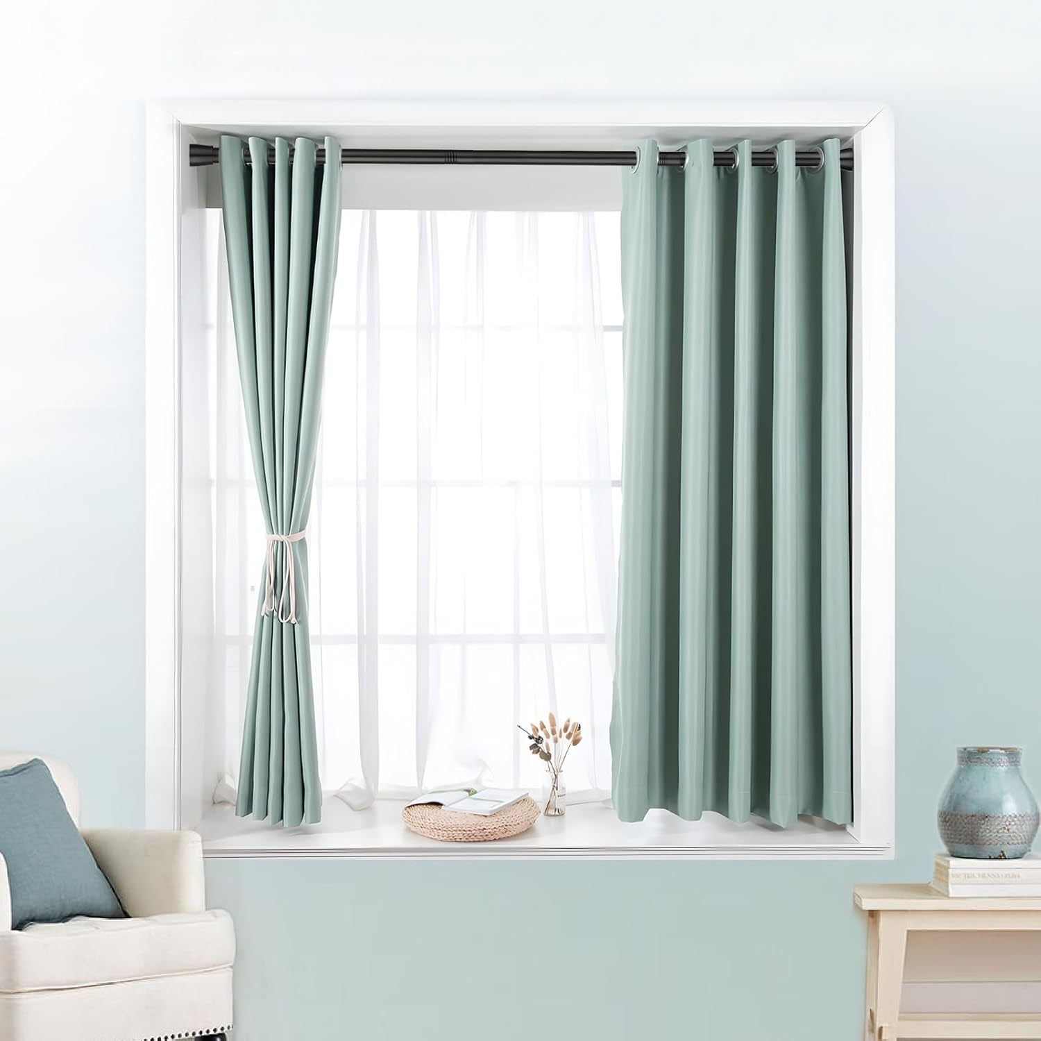 2 Pack Black Shower Curtain Rod 16 to 26 Inch Tension Shower Rod for Bathroom 7/8" Adjustable Spring Curtain Rod No Drilling Spring Rod Black Tension Curtain Rods for Windows Doorway Closet