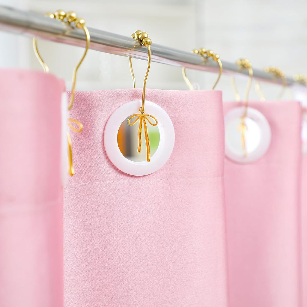 12 Pcs Gold Bow Knot Shower Curtain Hooks Rustproof Metal Decorative Bow Knot Shower Hangers Bulk Glide Curtain Rings for Bathroom Bedroom Living Room Decor