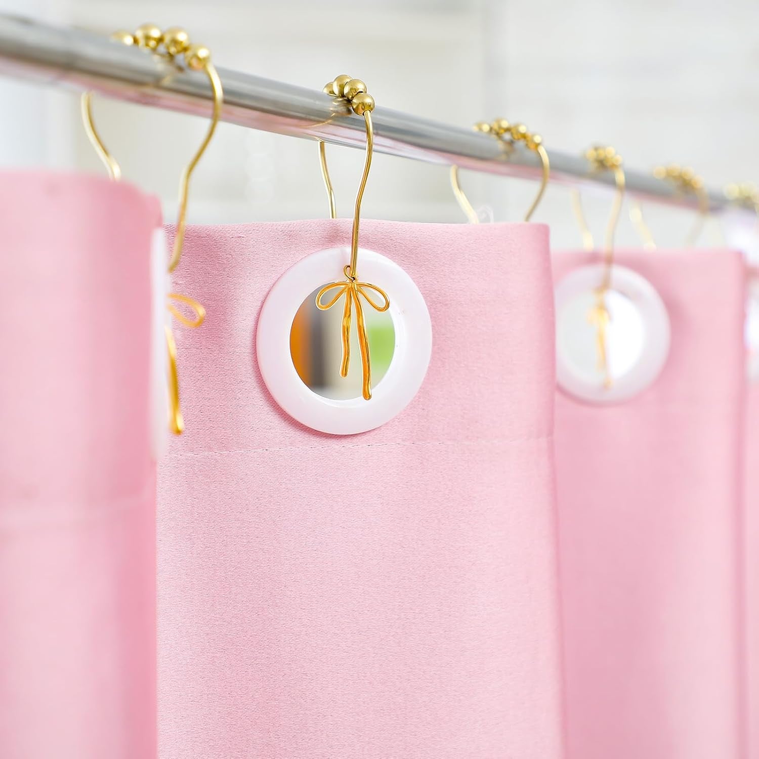 12 Pcs Gold Bow Knot Shower Curtain Hooks Rustproof Metal Decorative Bow Knot Shower Hangers Bulk Glide Curtain Rings for Bathroom Bedroom Living Room Decor