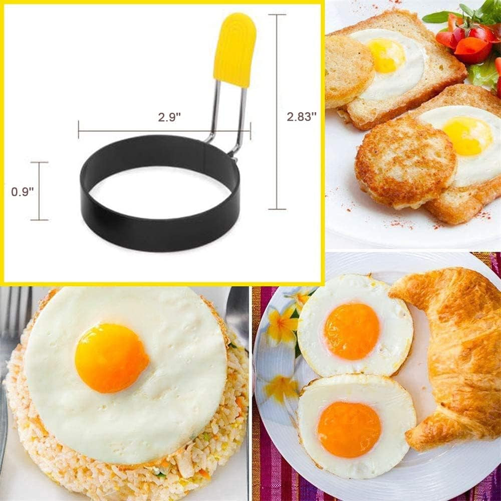 2.9 Inch Egg Rings Set of 2 with Silicone Handle, Small Nonstick round Ring Mold for Frying Eggs, English Muffins, Breakfast Sandwiches Cooking