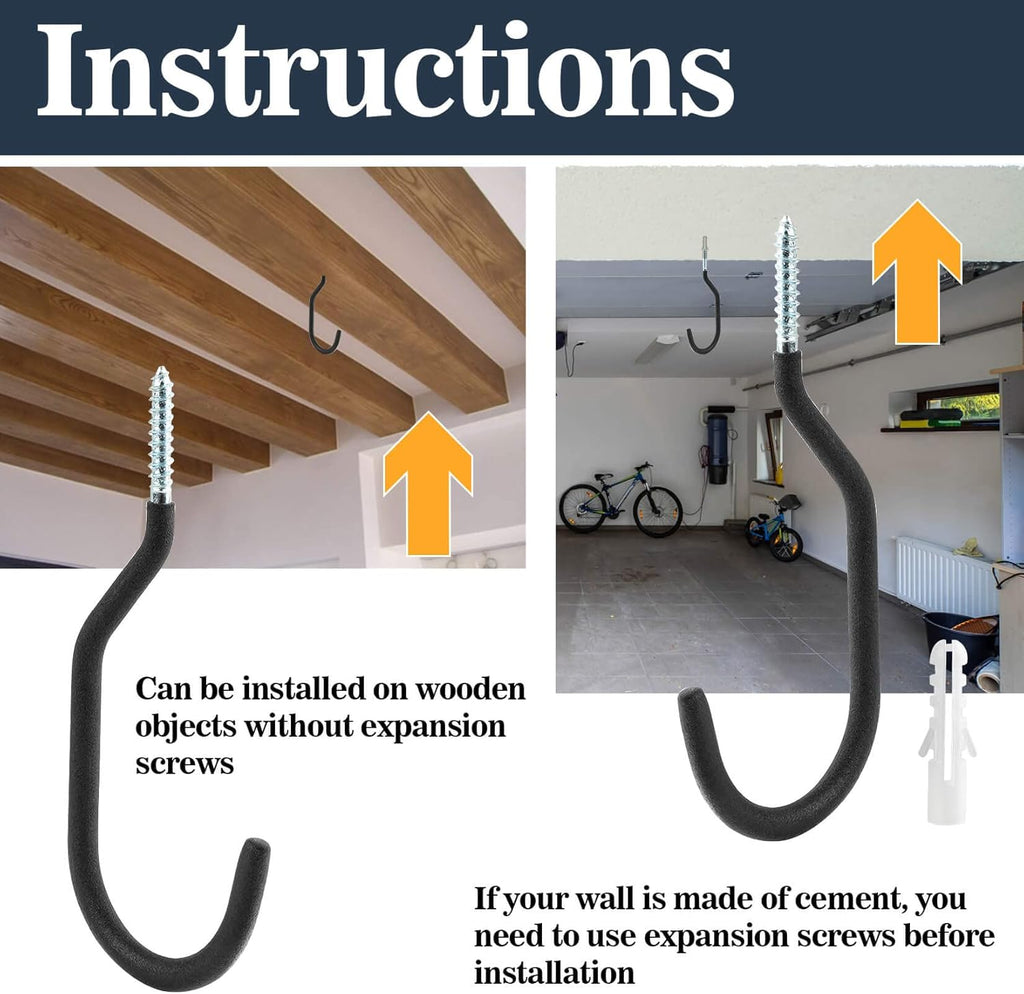 10 Heavy Duty Wall Mount Storage J Hooks - Bicycle & Ladder Hangers, Garden Yard Tools Organizer