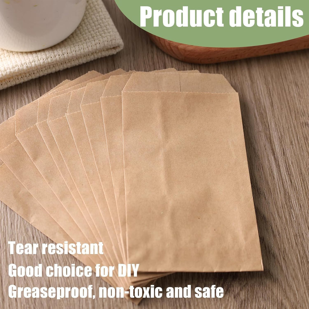 120 Pack Small Brown Kraft Paper Bags, 3 X 5 Inches Greaseproof Treat Bags Flat Envelopes for Snacks Cookies