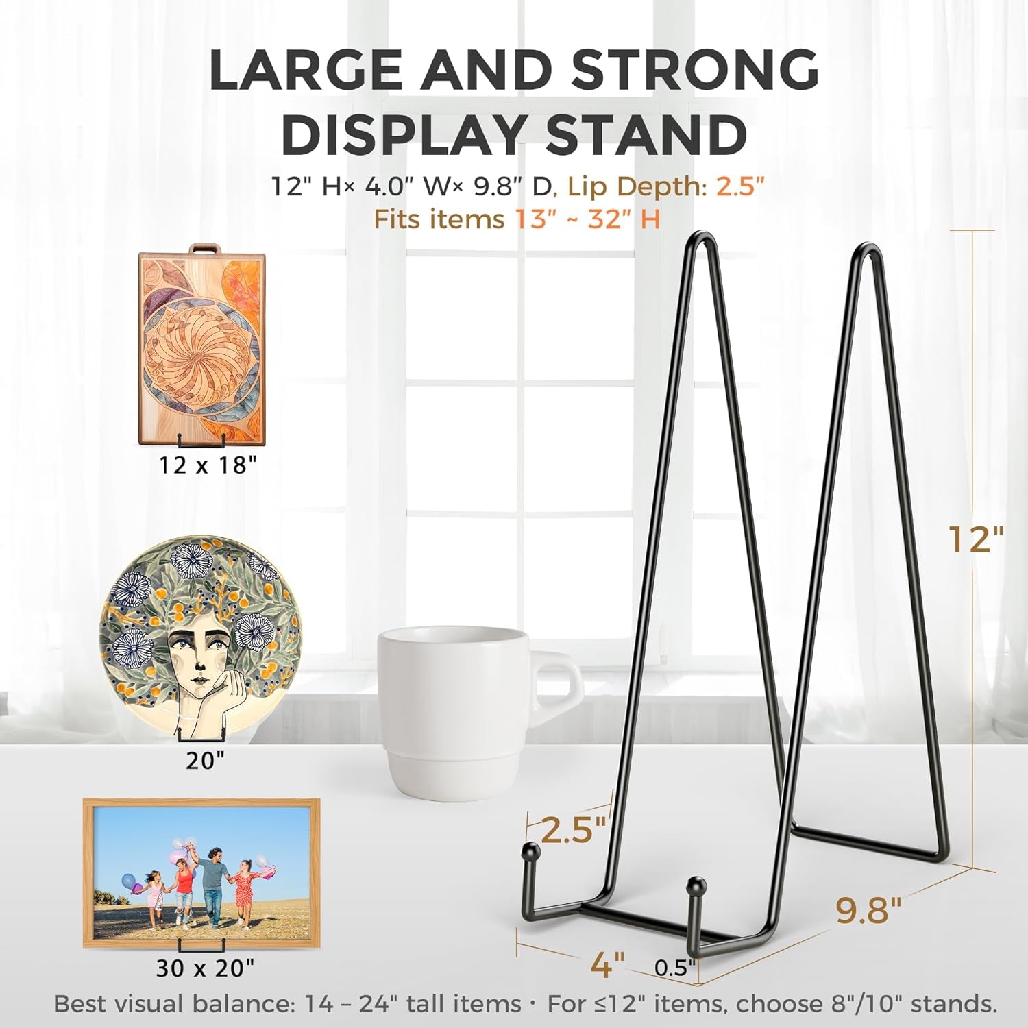 3 Pack 12 Inch Plate Stands for Display - Large, Metal Picture Frame Holder Stand + Easels for Decorative Platter, Book, Plaque, Photo, Table Top Art