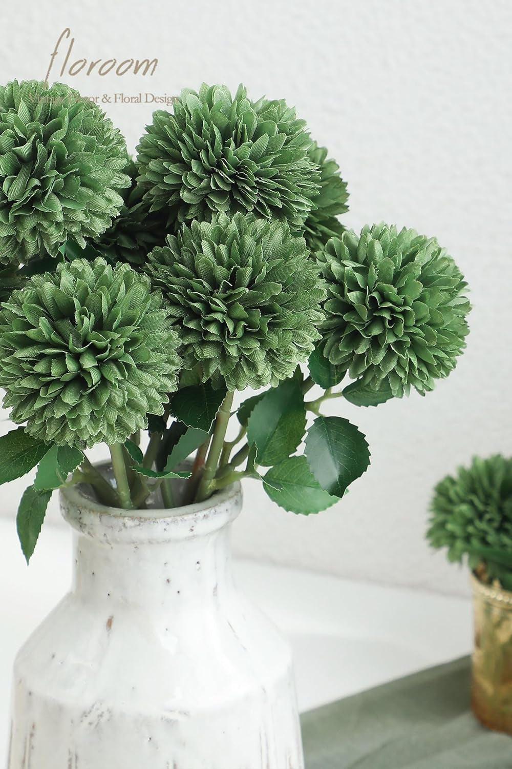 12Pcs Emerald Green Faux Silk Mums Artificial Flowers Bulk Fake Chrysanthemums with Stems for DIY Wedding Table Centerpieces Floral Arrangements Vase Fillers Home Decorations