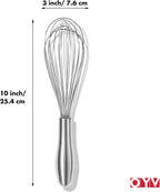 18/10 Stainless Steel Whisk, Ergonomic Handle, Dishwasher Safe Metal Whisk, Professional Whisk for Kitchen Cooking, Perfect for Blending, Whisking, Baking, and Beating, 10-Inch Wire Wisk
