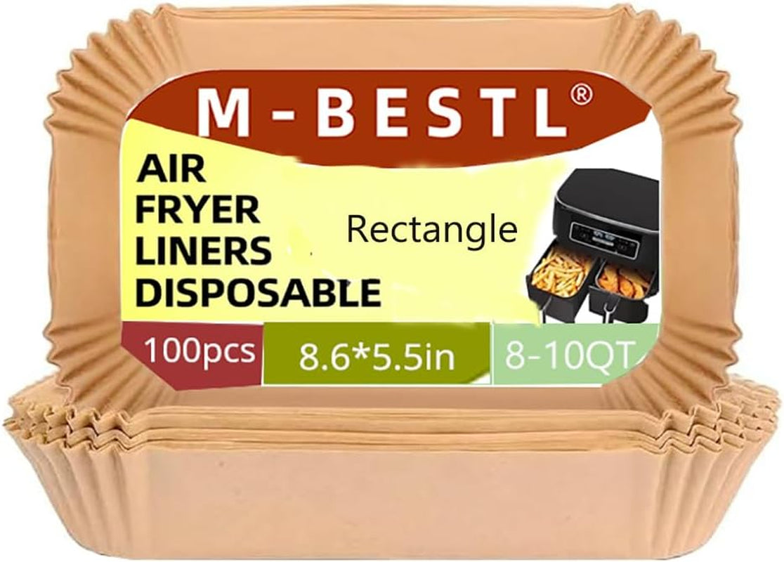 100 Pcs Air Fryer Parchment Paper Liners,8.6X5.5 in Rectangle Air Fryer Liners Disposable for Dual Basket 6-10 QT, DZ201-DZ401-DZ071 Air Fryer Frying,Baking,Roast