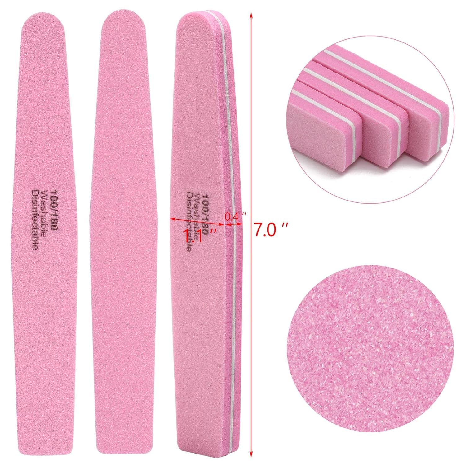 10 Pcs Nail Buffers Blocks Double Sided Nail Files 100/180 Grit for Acrylic/Natural Nails, Pink