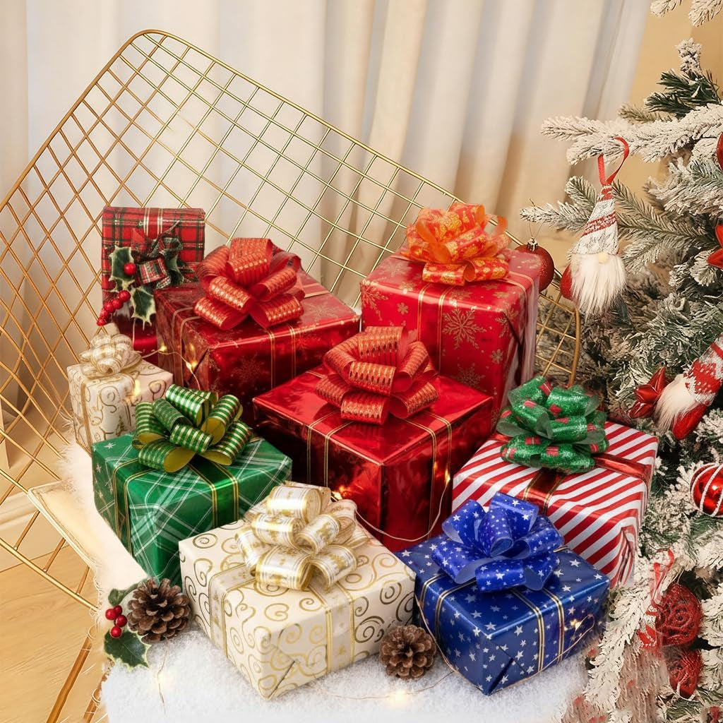 20PCS Christmas Bows for Gift Wrapping(5" Wide), Easy and Fast Wrap Pull Bows for Presents Basket Box Decor, 20 Styles Xmas Gift Wrapping and Party Supplies Decoration