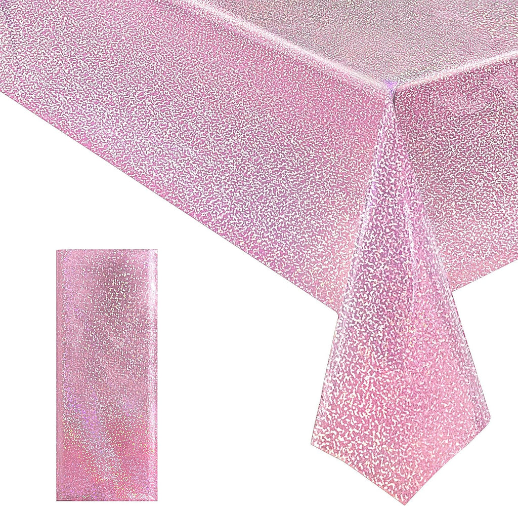 1 Piece Pale Pink Holographic Laser Tablecloths Light Pink Shiny Table Covers 40" X 108" Disposable Rectangle Table Cloths for Girl Birthday Party Wedding Anniversary Bachelorette Baby Shower Décor