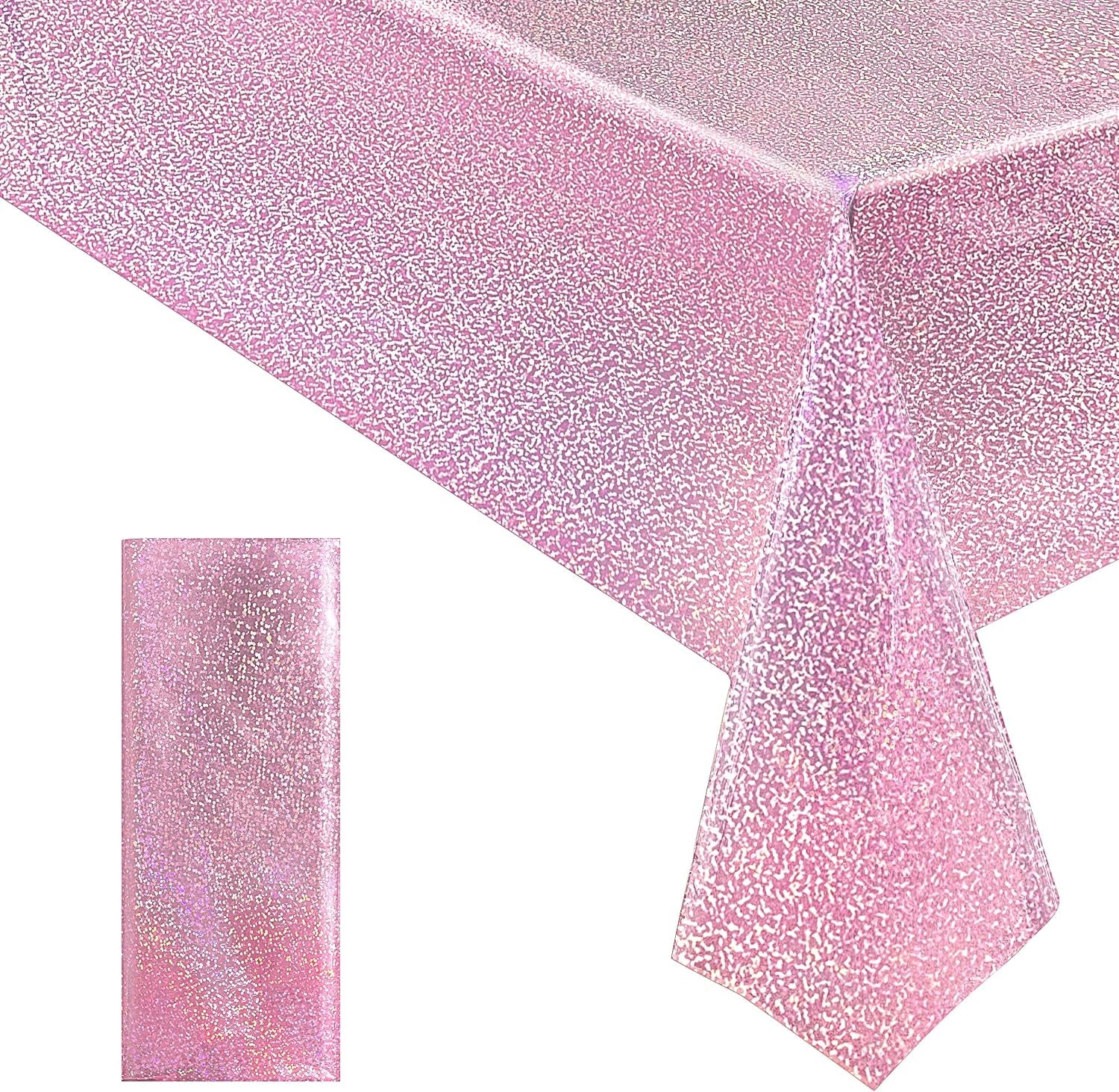 1 Piece Pale Pink Holographic Laser Tablecloths Light Pink Shiny Table Covers 40" X 108" Disposable Rectangle Table Cloths for Girl Birthday Party Wedding Anniversary Bachelorette Baby Shower Décor