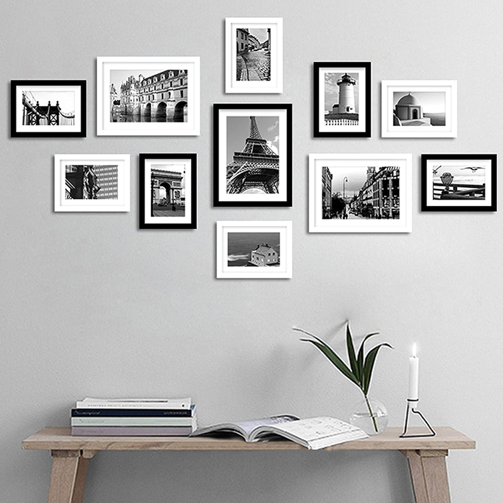 10X14 Picture Frame, Display Pictures 8 X 12 with Mat or 10 X 14 without Mat for Wall Mounting Display, Photo Frames, Black.