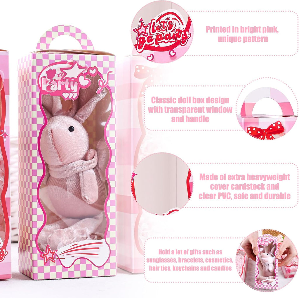22PCS Gift Boxes,3X2X9 Inches Party Favor Boxes with Window, Pink Gift Wrapping with Handle for Girls Snacks, Candy, Toys,Birthday Themed Party