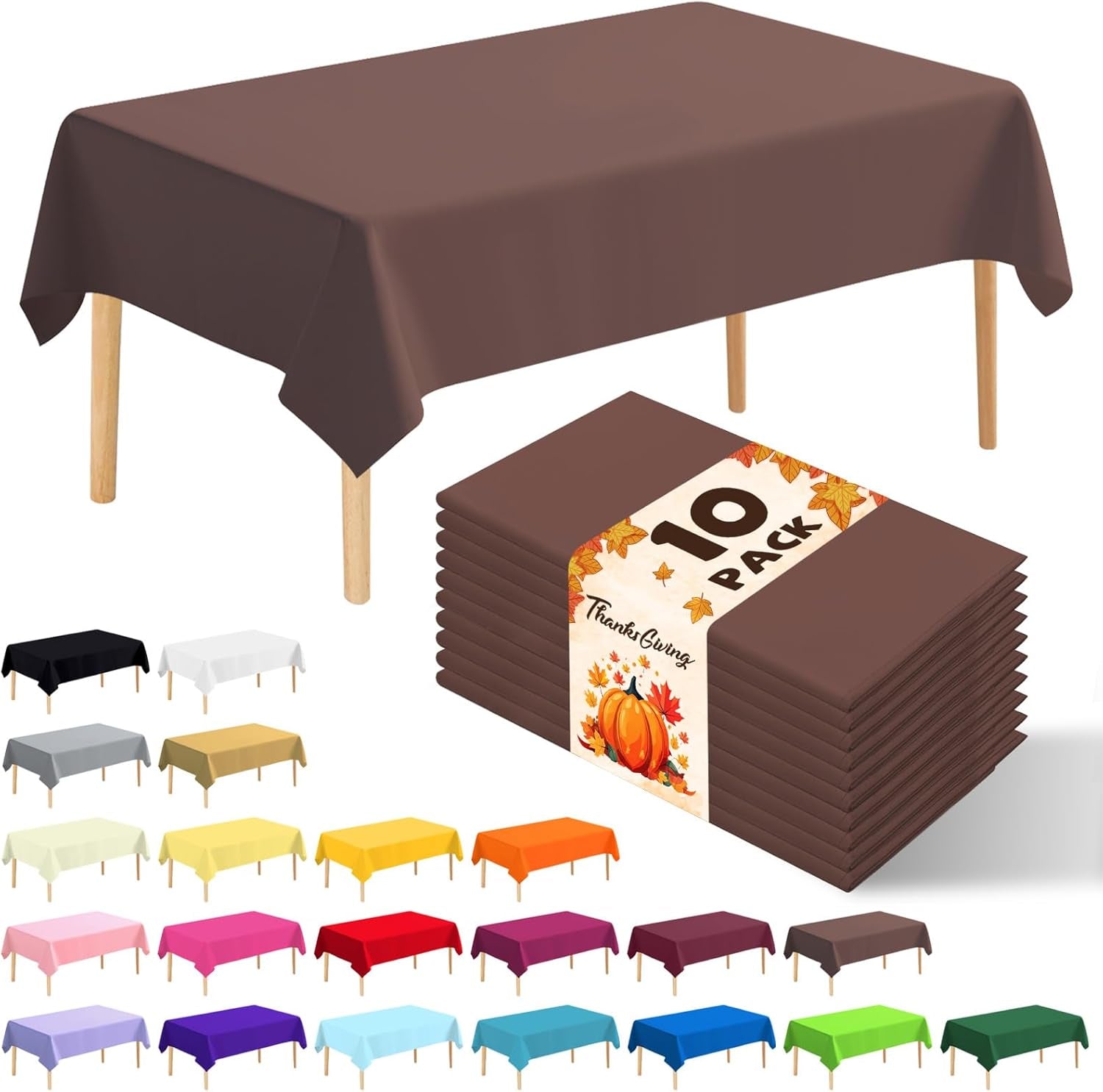 10 Pack Premium Disposable Plastic Tablecloth 54" X 108" Rectangle Table Cover for Birthdays Weddings Christmas Anniversary Buffet Table (Brown)
