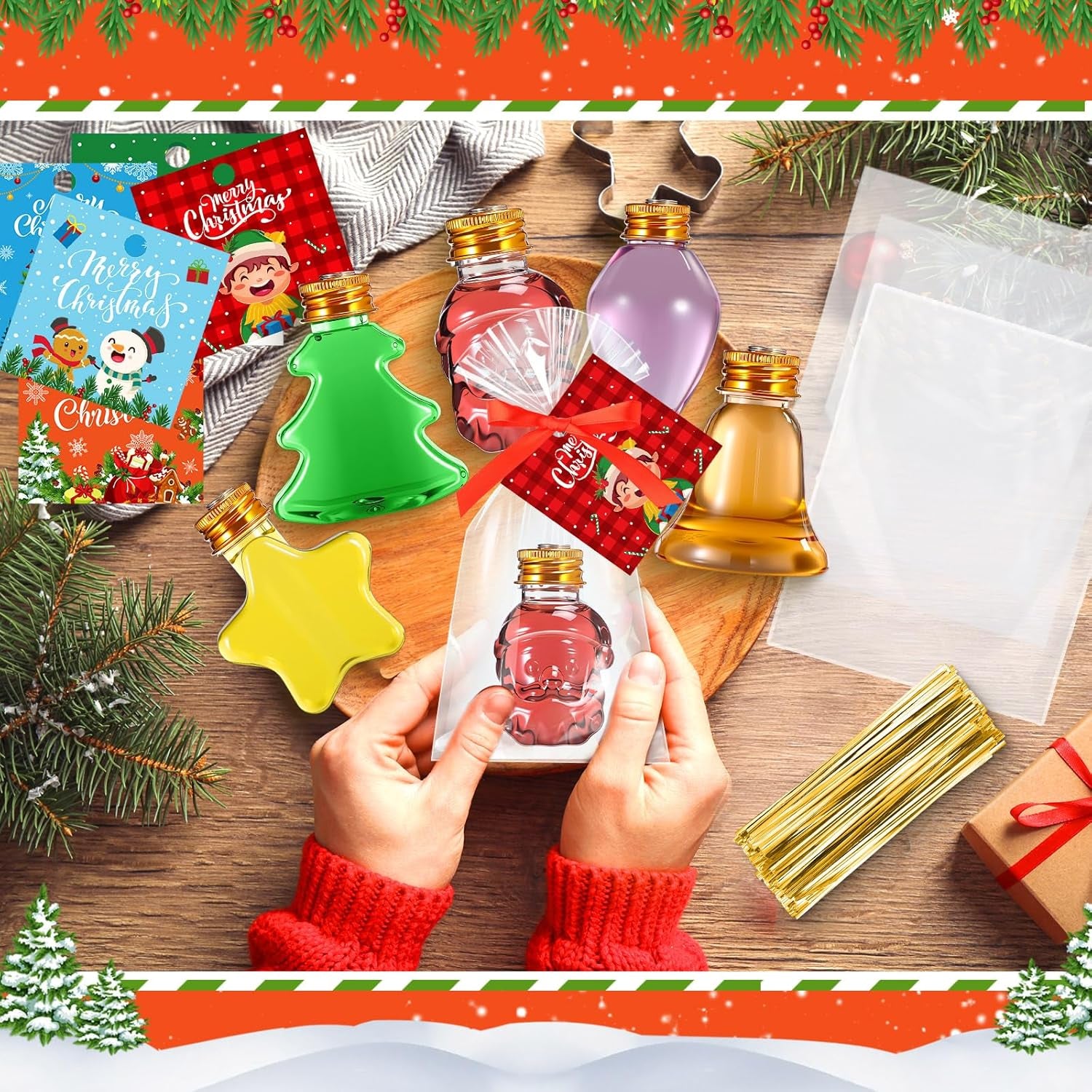 24 Sets Christmas Fillable Balls Bottles Christmas Tree Ornaments with Tags Ribbons DIY Fillable Balls Candy Servers Plastic Santa Claus Bulb Hanging Ornaments Xmas Winter Holiday Party Favors