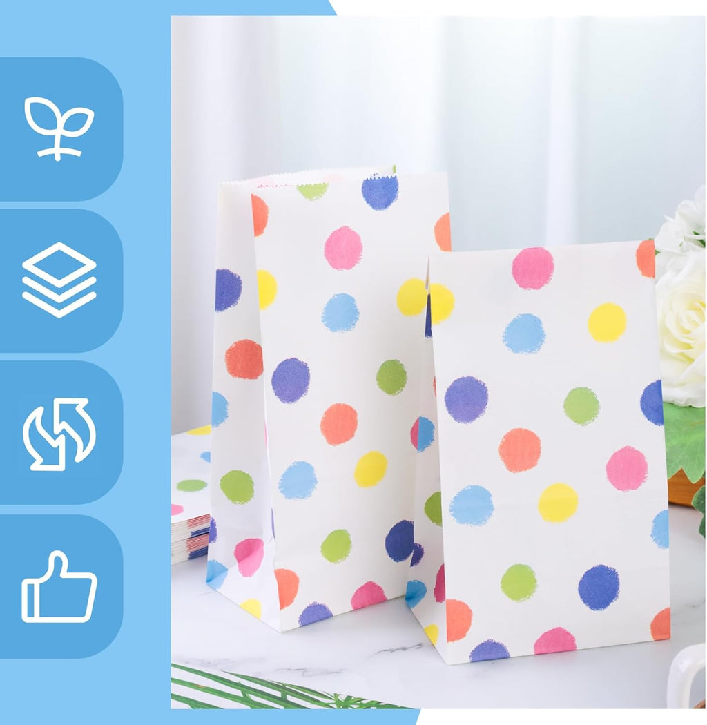24 Pack Party Favor Bags with Stickers, 4.7" X 3.1" X 8.7" Bulk Goodie Treat Gift Bags for Weddings Baby Showers Birthdays Craft Supplies (Polka Dot)