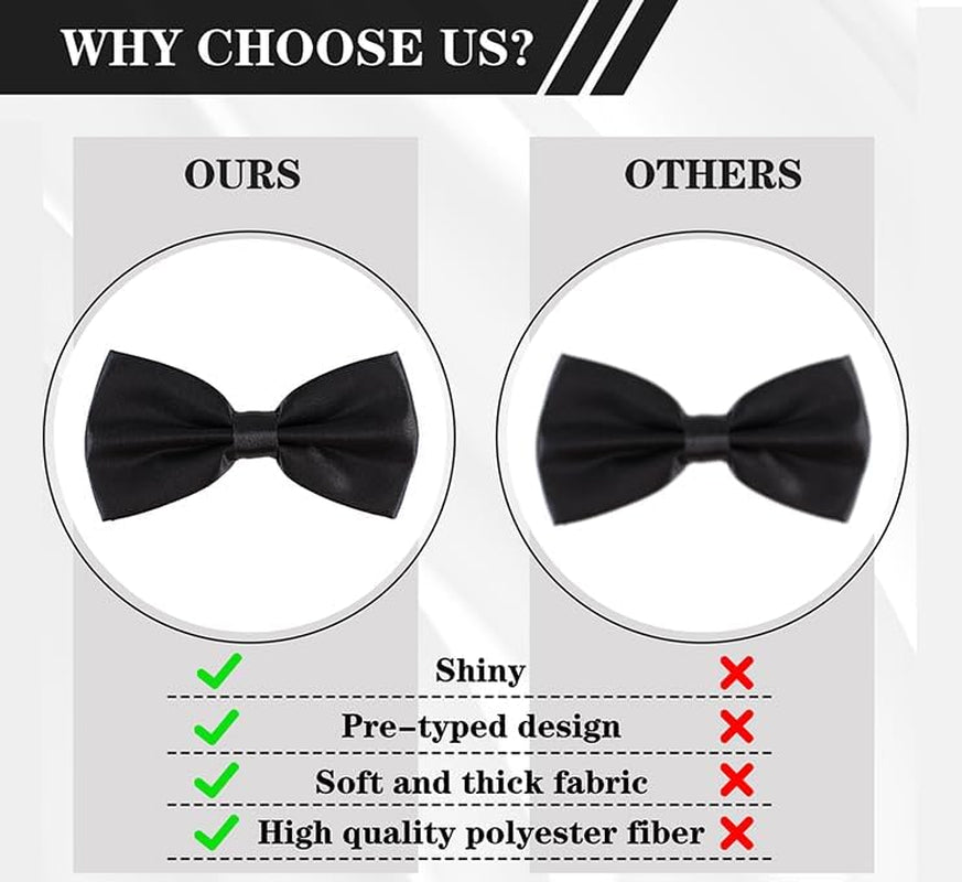 2PCS Bow Ties for Men, Adjustable Black Bow Tie, Classic Bow Tie for Weddings, Banquets, Bands, Graduations, Christmas, Celebrations and Any Other Formal Occasions