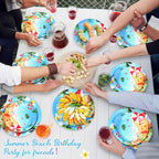 100 Pack Christmas Paper Plates 9" & 7" Snowman Winter Gingham Disposable Dessert Plates for Holiday Xmas Party Supplies(Round,Light Blue)