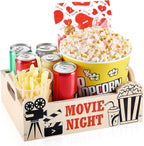 1 Pcs Movie Night Snack Trays with Handles DIY Wooden Snack Basket Organizer Reusable Snack Trays Basket Box Supplies for Party (11.81" X 8.66" X 3.94")