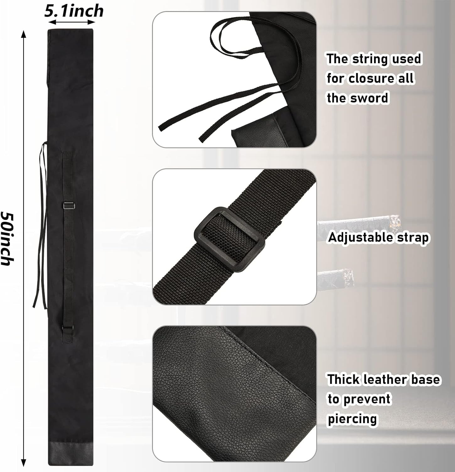2 Pieces Sword Bag Sword Sheath Sword Cover Black Katana Bag Sword Carry Bag Ninja Sword Holder Katana Case with Strap Sword Carrying Case for Samurai Cosplay Costume Halloween Party