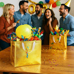 15PCS Reusable Gift Bags with Handles, 12.6 X 5 X 11, Gold, Bulk, Large Party Favor Bags for Birthday, Wedding