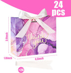 24PCS Thank You Gift Bags, 4.5X3.9X1.8Inches Mini Party Favor Bags Purple Treat Boxes with Bow Ribbon for Wedding Bridal Baby Shower Birthday Party