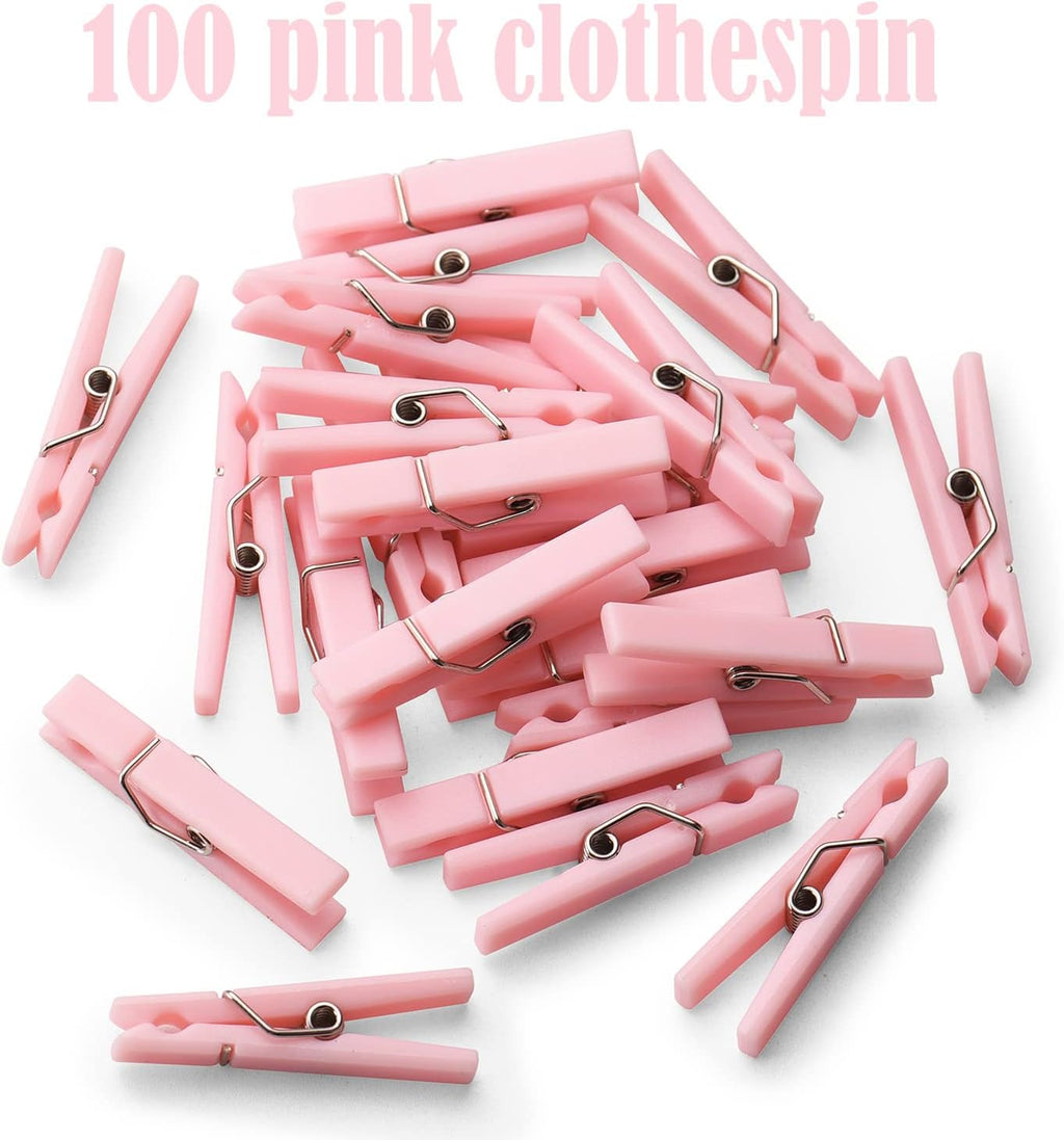 100 Mini Clothes Pin for Baby Shower Girl Game, 1.37 Inch Pink Plastic Small Clothespin Gender Reveal Party Favors (Pink)