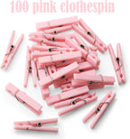 100 Mini Clothes Pin for Baby Shower Girl Game, 1.37 Inch Pink Plastic Small Clothespin Gender Reveal Party Favors (Pink)