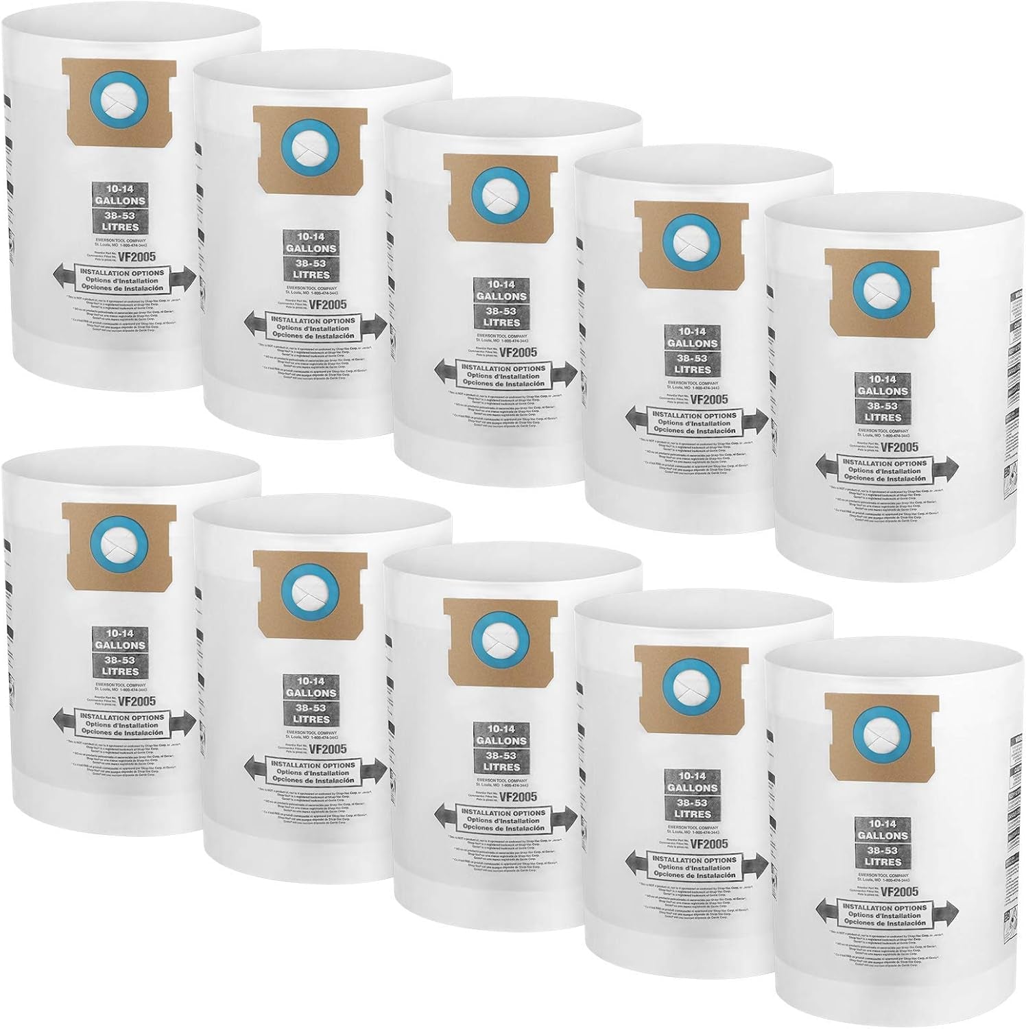 10 Pack 10-14 Gallon Vacuum Bags for Shop Vac Bags, Disposable Wet Dry Vaccum Collection Bags Replace Part Type I #90672 9067200, Type F #90662 9066200 9066233, Vf2005（White）