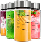 12 Oz Glass Bottles with Lids, 4 Pack Glass Juice Bottles, Reusable Water Bottle for Juicing, Stainless Steel Lids Juicer Bottles, Leakproof, BPA Free