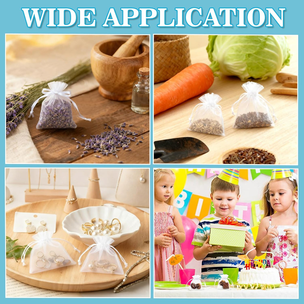 100 White Organza Bags 3''X4'' - Small Organza Sachet Jewelry Gift Favor Bags Drawstring Mesh Bags Valentines Wedding Eid Mubarak Halloween Eve Christmas New Year Party Candy Fruit Wrap Bulk