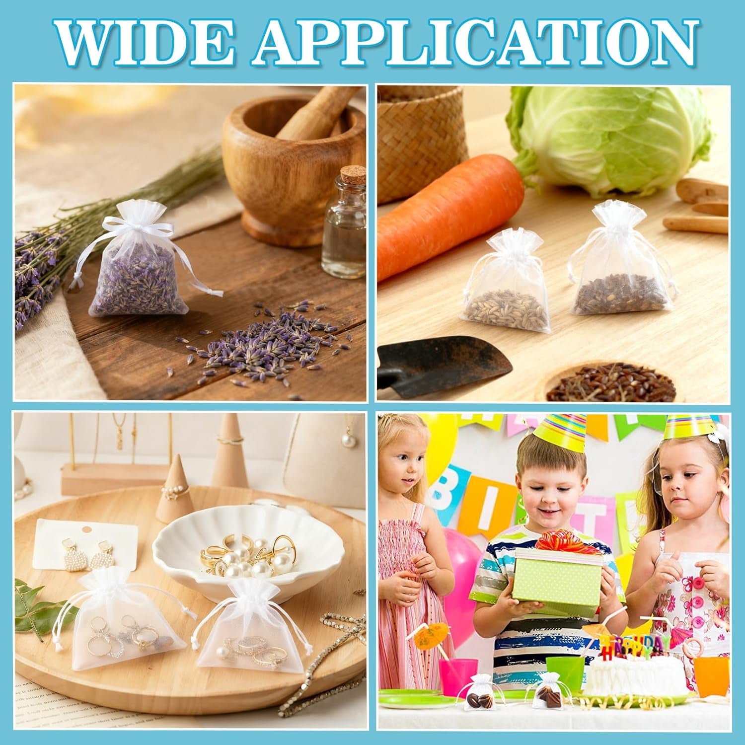 100 White Organza Bags 3''X4'' - Small Organza Sachet Jewelry Gift Favor Bags Drawstring Mesh Bags Valentines Wedding Eid Mubarak Halloween Eve Christmas New Year Party Candy Fruit Wrap Bulk