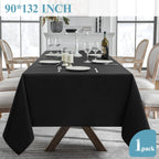 1 Pack Tablecloth 90 * 132Inch Rectangle Table Cloth Polyester, Stain Wrinkle Resistant Polyester Dining Table Cover for Kitchen Dinning Party Wedding Tabletop Buffet Decoration(Black)