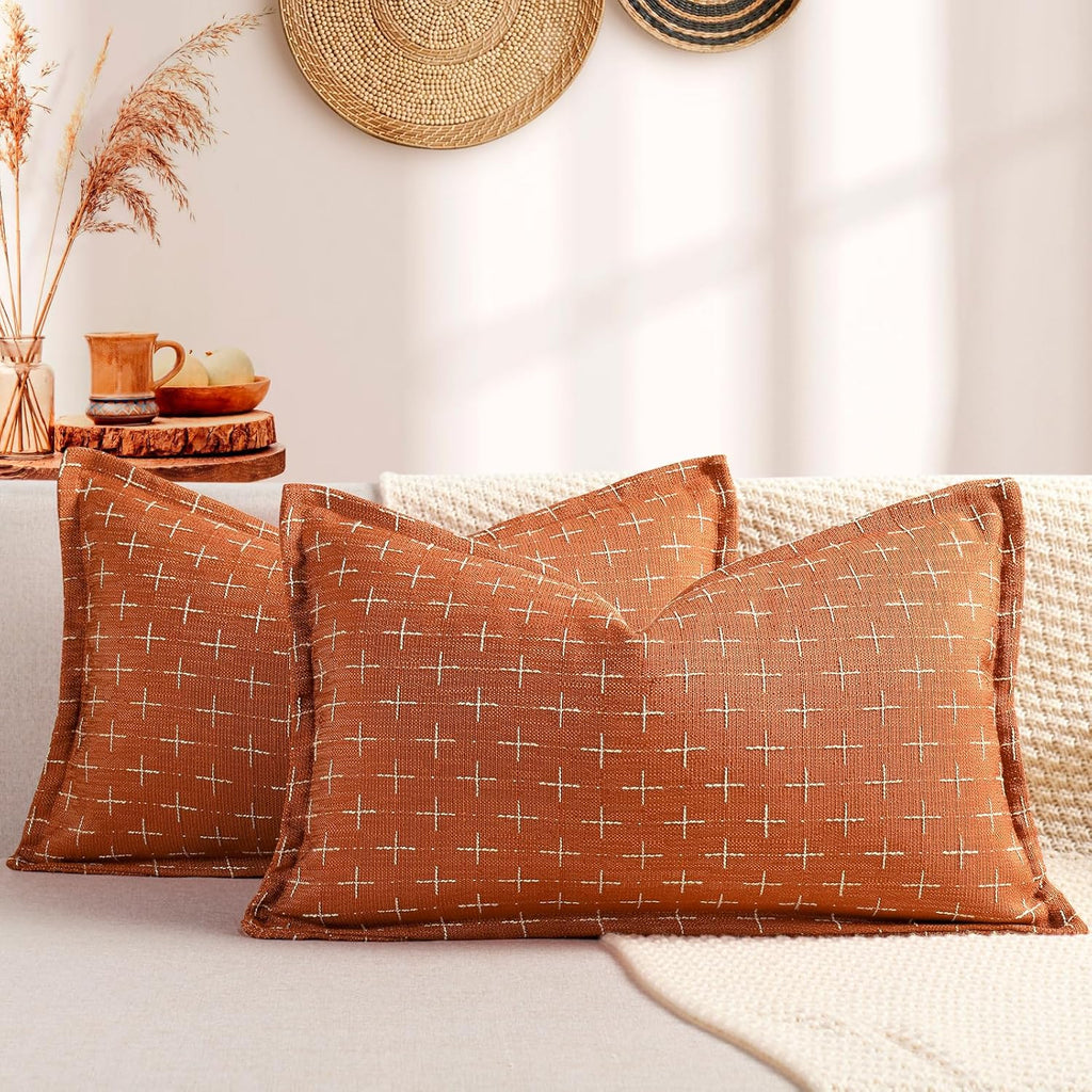 12X20 Pillow Covers Set of 2 Soft Polyester Textured Pillow Covers with Stylish Flange Edge Cozy Farmhouse Throw Pillows for Couch Bed Sofa Living Room