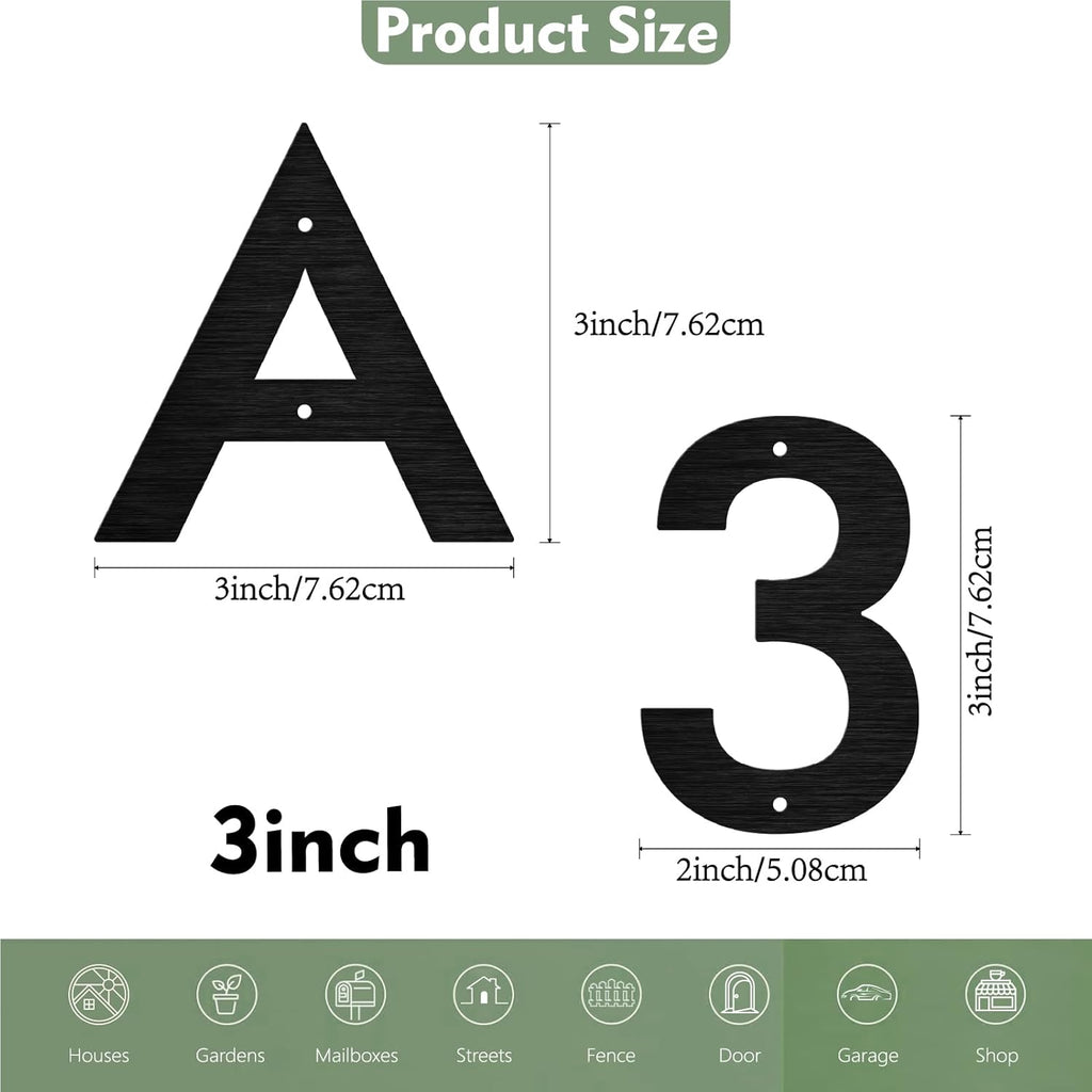 3 Inches Stainless Steel Floating Door Numbers and Metal Letters – Modern Brush Black Metal House and Mailbox Numbers, Sleek House Address Plaques for Home, Apartment, and Garden Decor(Brush) (2）