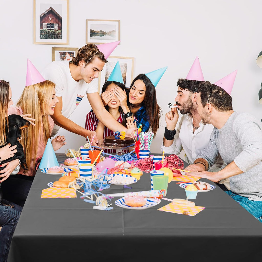 1 Piece Black Rectangle Tablecloth, Thick & Durable Waterproof Plastic Table Cloth, 54X108 Inch Heavy-Duty Surface Protector, Stain Resistant Table Cover for Halloween/Dining/Party/Buffet/Wedding