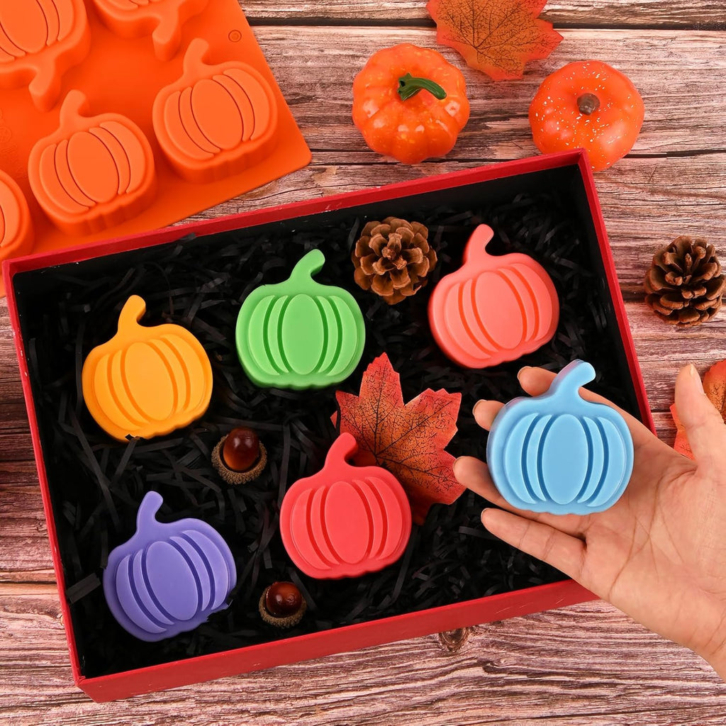 3 Pack Pumpkin Silicone Mold, 6-Cavity Pumpkin Cake Pan for Baking Muffin Cupcake Chocolate Halloween Thanksgiving Wax Melts Soap Making