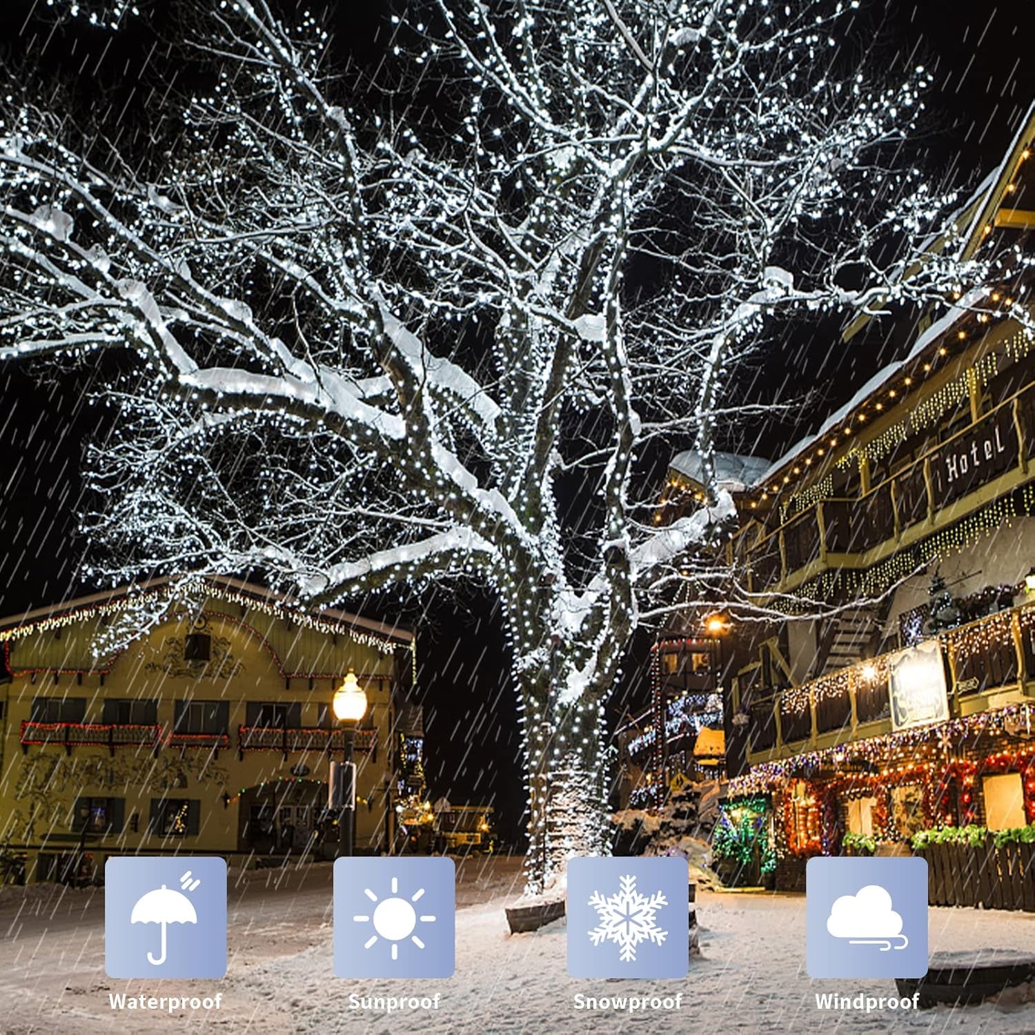 200 LED White Christmas Lights Outdoor, 66Ft Christmas Tree Lights Green Wire, 8 Modes Waterproof Twinkle String Lights Plug in for Xmas Wedding Party Indoor Decoration