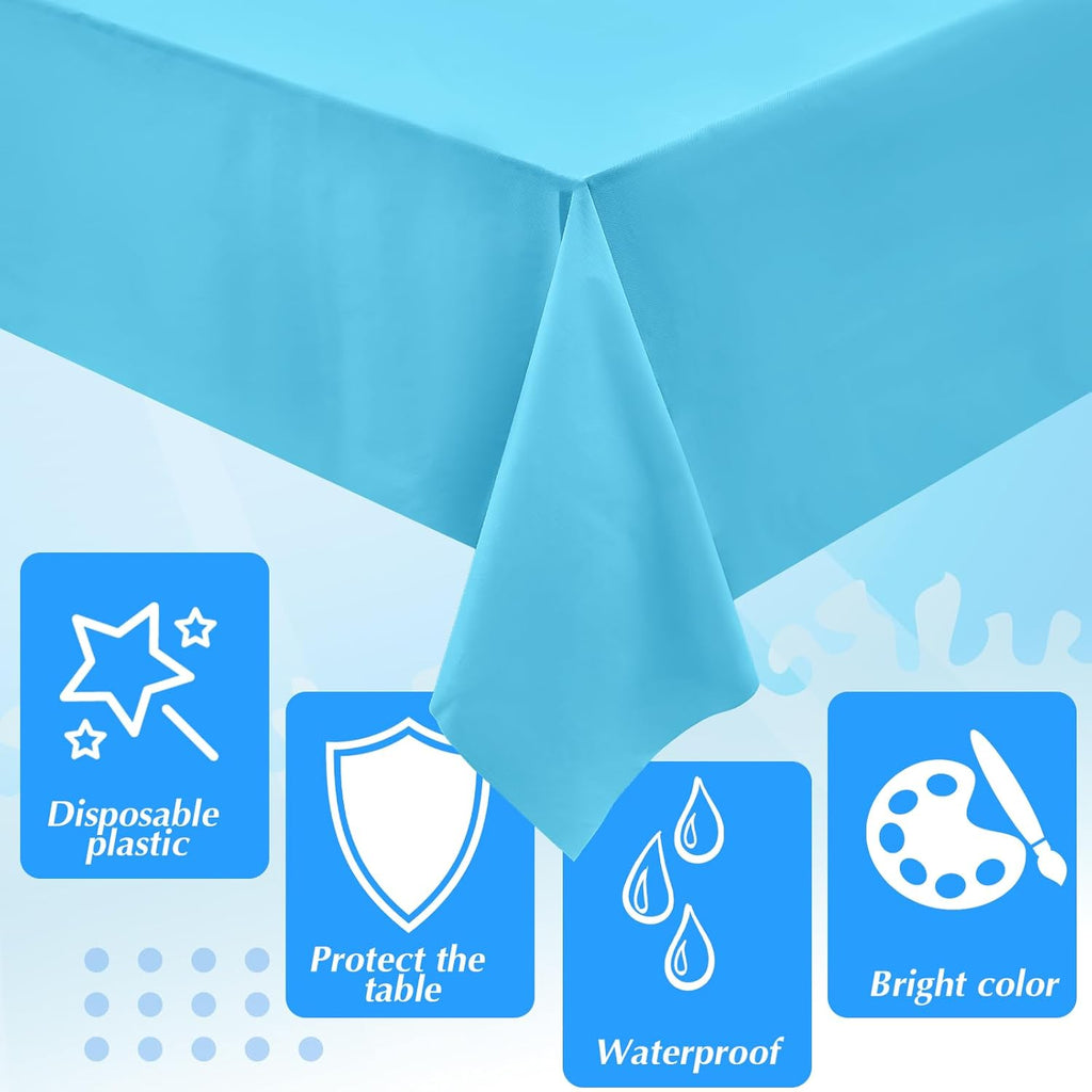 12 Pcs Blue Tablecloth Disposable Winter Gradient Blue Plastic Table Cloth 54'' X 108'' Rectangle Table Cover Waterproof Ocean Tablecloth for Baby Shower Sea Party Birthday Decor