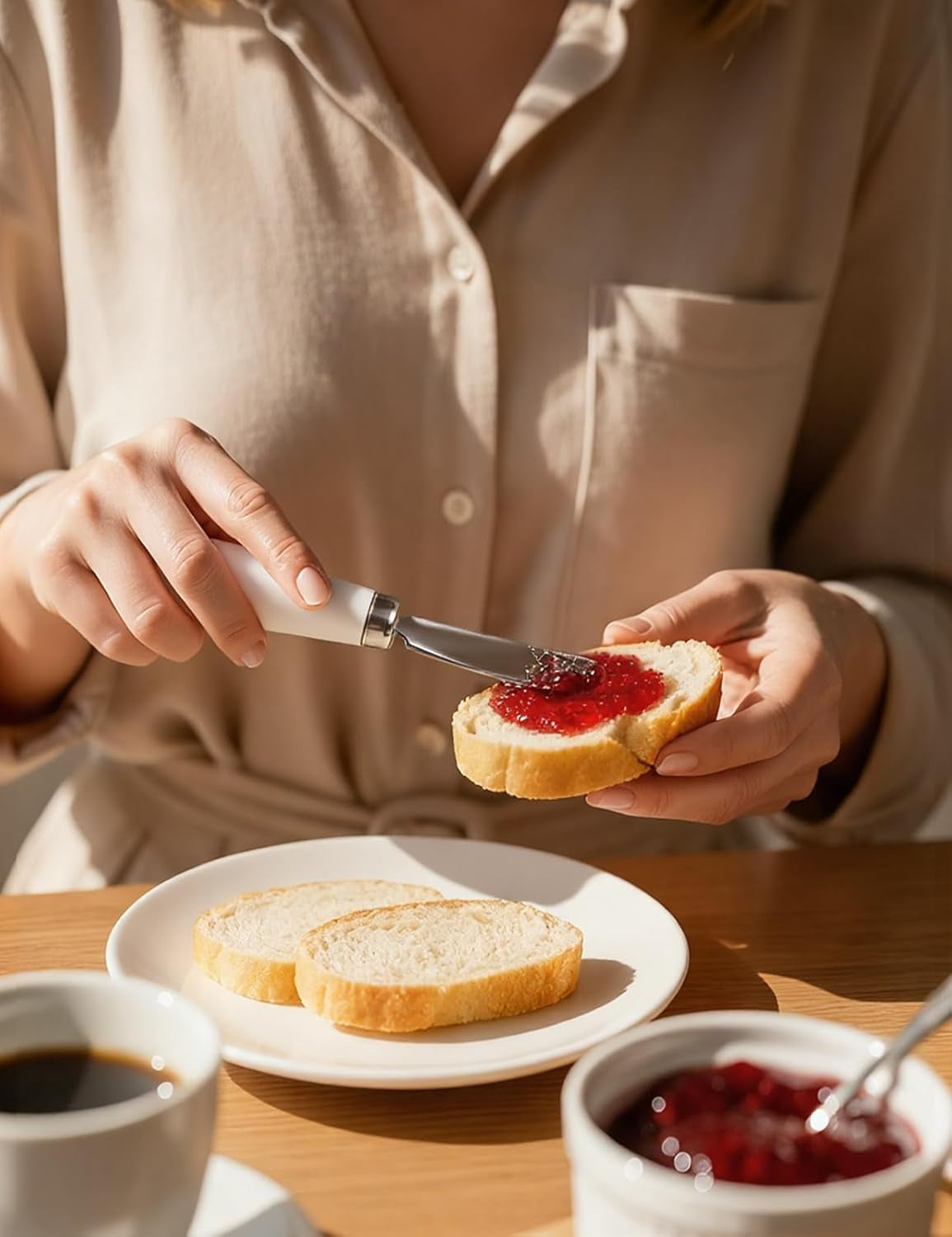 2 Pack Stainless Steel Butter Spreader Knife, Butter Knife with White Porcelain Handle, Cheese Butter Spreader Knives for Kitchen
